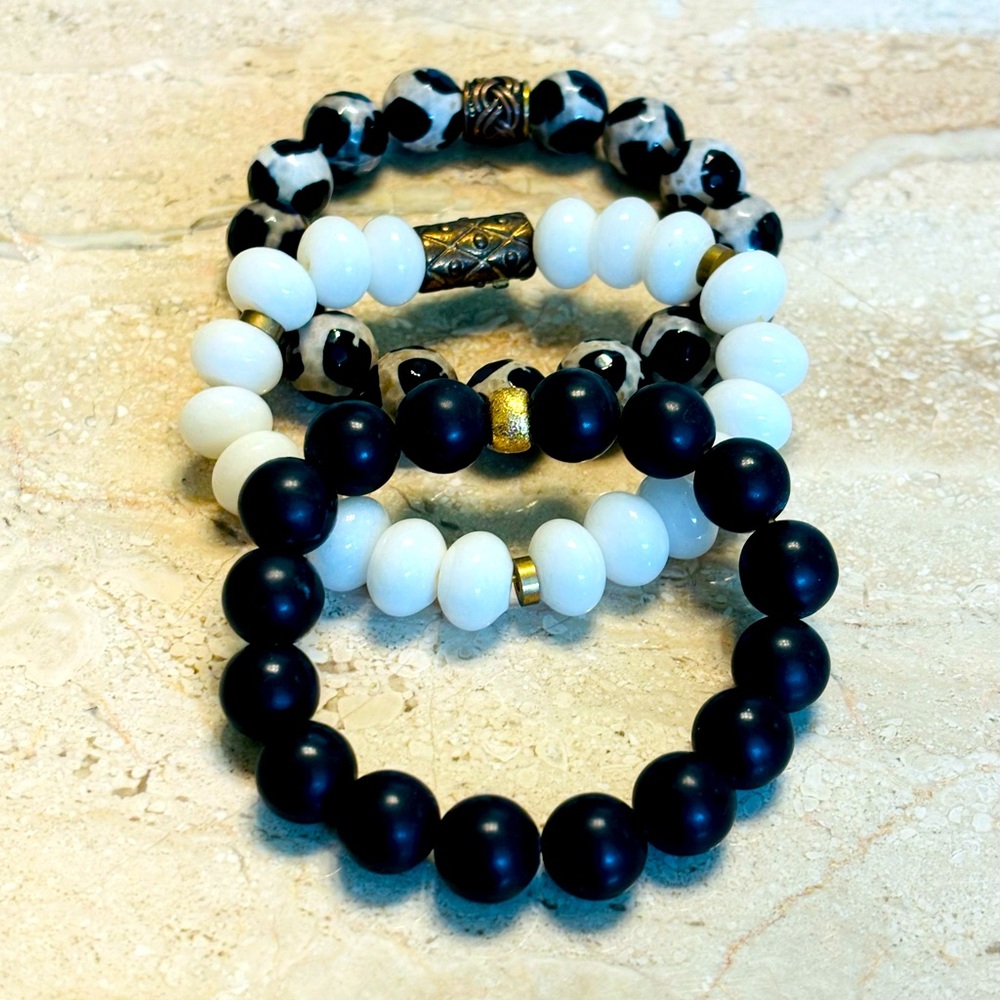 Set of three handmade authentic gemstone bracelets.